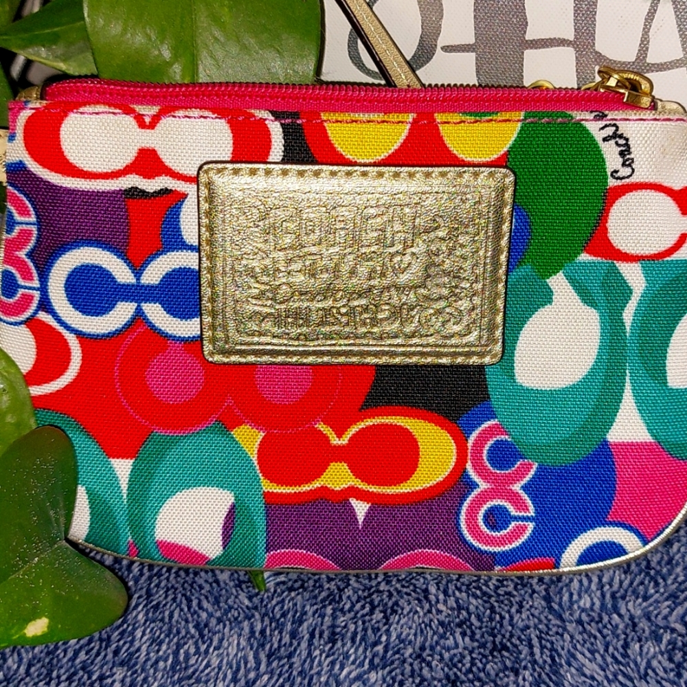Coach!! Like New Multicolored Poppy Wristlet